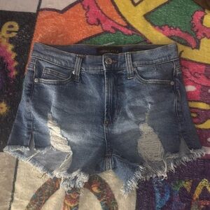 Kendall & Kylie Distressed Medium Blue Frayed Hem Denim Shorts